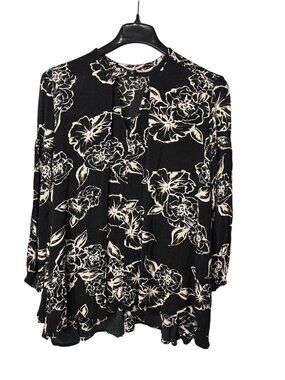 Free People Snap Out Of It Swing Tunic Top XS Floral Black White Brown Green